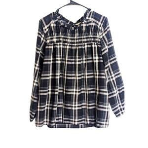 Plaid Babydoll Pop-Over Top Smocked Lightweight Swing Top-Black Women's Medium